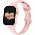Silicone watch strap compatible with apple watch pink band replacement accessories detail shot. - 38/40/41mm / Pink