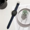 Bracelet de montre en silicone et cuir de rechange compatible avec montres connectées. - Bleu Minuit