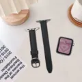 Cinturino per orologio in vera pelle nera compatibile con Apple Watch, elegante design dritto. - Nero