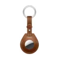 Brown leather AirTag key ring protective cover microfiber case for tracking device. - Style B / Brown