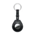 Black leather protective case and keychain for AirTag, premium PU leather with metal ring. - Style B / Black