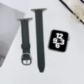Bracelet de montre de rechange en cuir foncé compatible Apple Watch accessoire femme - 38/40/41mm / Monture Noire Verre Bleu Rétro