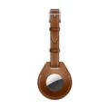 Brown leather protective case and keychain for Apple AirTag, premium texture with metal buckle. - Style C / Brown