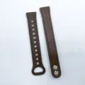 Bracelet de montre de rechange en cuir marron avec doubles clous métalliques et trous. - Argent / Brun