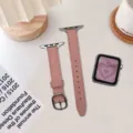 Bracelet en cuir veritable rose pour Apple Watch, elegante laniere avec boucle en metal. - 38/40/41mm / Rose