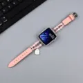 Bracelet en cuir perlé rose pour Apple Watch, élégant accessoire avec charm tendance. - 38/40/41 (s10 42 mm) / Rose