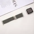 Nylon braided Apple Watch strap with cute cat metal charm, comfortable stretch band for iWatch. - Olive Green
