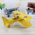 Vintage handgemachte Eisen Flugzeug Modell Retro Doppeldecker Tisch Ornament Heimtextilien - Gelb