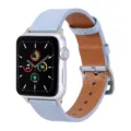 Light blue genuine leather watch strap compatible with Apple Watch, premium business replacement band. - Light Blue