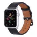 Genuine leather watch strap compatible with Apple Watch, black and brown dual color design. - Black
