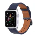Premium blue genuine leather watch strap compatible with smartwatches, stylish business accessory. - Dark Blue