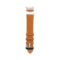 Brown genuine leather watch strap replacement with metal buckle and curved end for smart watch. - Brown