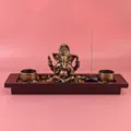 Ganesha incense burner detail showing the intricate resin elephant god statue and wooden tray. - 35*10.5*14 cm / Bronze
