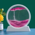 Kreatives 3D Sandbild mit weißem Rahmen, fließende Sandkunst Dekoration für Ihr Zuhause. - 7-Zoll-Kunststoffsockel / Rosa