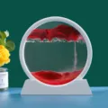 Kreatives 3D-Sandbild mit weißem runden Rahmen und rotem flüssigen Sand als Dekoration. - Rot