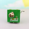 Wooden hand-crank music box Christmas gift with cute snowman design for holiday decor. - House (Hand-Cranked)