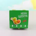 Wooden Christmas hand crank music box, green holiday gift with cute festive patterns for kids. - Stocking (Clockwork)