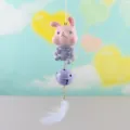 Cute cartoon animal hanging ornament with purple bell and white feather, creative decor. - 1087-5 Long Ears