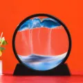 Moving sand art picture round liquid motion glass hourglass ornament decor for home office desk. - Blue