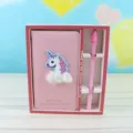 Rosa Einhorn Notizbuch und Stift Geschenkset, süßes Schüler Cartoon Tagebuch Schreibwaren für Kinder. - A6 / Blaues Einhorn