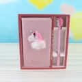 Rosa Einhorn Notizbuch und Stift Geschenke Set süßer Plüsch Planer für Kinder Schule - A6 / Rosa Einhorn