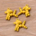 Yellow balloon dog metal charm pendant, cute animal jewelry accessory for DIY crafting. - Yellow