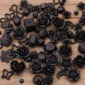 Black resin rose flower cabochons mixed DIY craft supplies for phone case nail art - Random Mixed Style / 30g Pack / Black