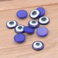 Blue evil eye resin flatback cabochons for DIY jewelry making and phone case decoration. - 16mm