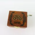 Vintage wooden hand-cranked music box with creative bicycle decor, perfect birthday gift. - Bicycle