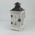 Vintage wooden candle lantern rustic white tabletop decorative candle holder for home decor - White