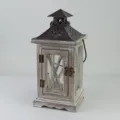 Vintage wooden candle lantern with metal top, glass windows, rustic home decor variant. - Natural Wood Color