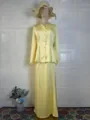 Elegant yellow long sleeve top and long skirt set, vintage style outfit for women spring. - S / Yellow