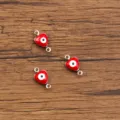 Close up of red heart evil eye connector charms, stainless steel jewelry making findings. - Red Heart Evil Eye Style (25B1-1) / 1 Piece