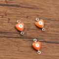 Stainless steel evil eye heart connector charm detail shot for DIY jewelry making - Orange Heart Evil Eye Style (25B1-1) / 1 Piece