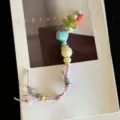 Handmade colorful beaded phone charm and strap with cute flower pendants for trendy summer style. - Tropical Island / 1 Piece