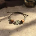 Handcrafted crystal woven bracelet forest style adjustable cord green stone boho jewelry gift for women - Mist Among Pines