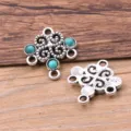 Vintage alloy multi-hole jewelry connector charm with turquoise resin inlay for DIY - Antique Silver Green