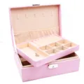 Doppelter verschlossener Schmuckkasten aus Leder pink Ohrring Ring Aufbewahrung Box - Rosa