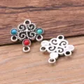 Alloy jewelry connector charms, hollow multi-hole design with colorful resin inlays. - Antique Silver - Multi-color
