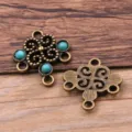 Antique Bronze Alloy Hollow Flower Multi-Hole Connector Jewelry DIY Accessories 23x26mm - Antique Bronze - Green