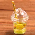 DIY resin miniature fruit cup charm pendant detail shot, cute drink model for phone case decor. - Yellow