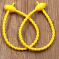 Yellow silicone reusable cable ties with oval head flexible wire organizing tool for home use - Yellow