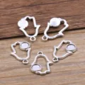 DIY antique silver alloy hamsa hand pendant bezel blank jewelry making accessories 5pcs - Hamsa Hand Pendant