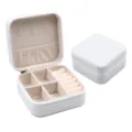 White travel jewelry box, portable PU leather small jewelry organizer for rings and earrings. - White