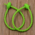 Reusable silicone cable ties with oval head, flexible green wire organizer for home office. - Green