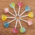 Colorful resin heart lollipop charms for DIY jewelry making and craft projects 10pcs - Heart Lollipop Combo Style (25H09-10) / 10 Pieces