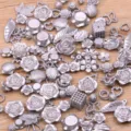 Assorted silver resin flower leaf and shell flatback charms for DIY craft jewelry making - 30g Pack / Gray