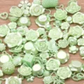 Mixed green resin flower and bead charms flatback DIY crafts accessories for jewelry making - Random Mixed Style / 30g Pack / Green