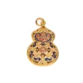 Traditional Chinese style gold plated gourd pendant with vibrant enamel details for auspicious charm. - Pendant Only (Without Chain) / Blue