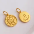 Leo zodiac sign gold pendant charm DIY jewelry accessory with engraved lion design. - Leo (H-11208) / Sand Gold